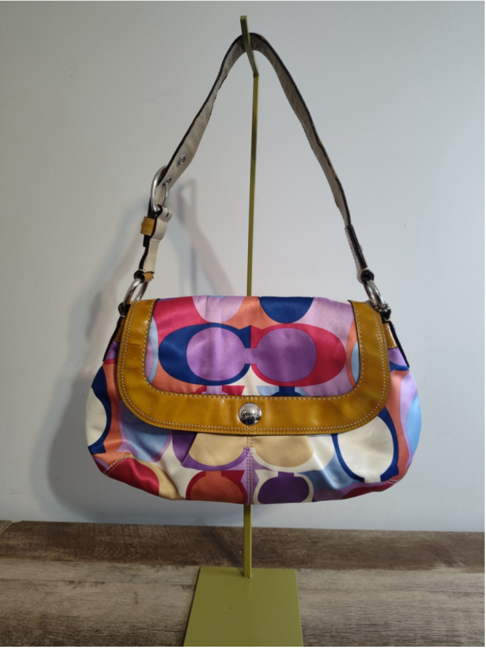 Women's Coach Shoulder Bag Multi-color Satin Signature C